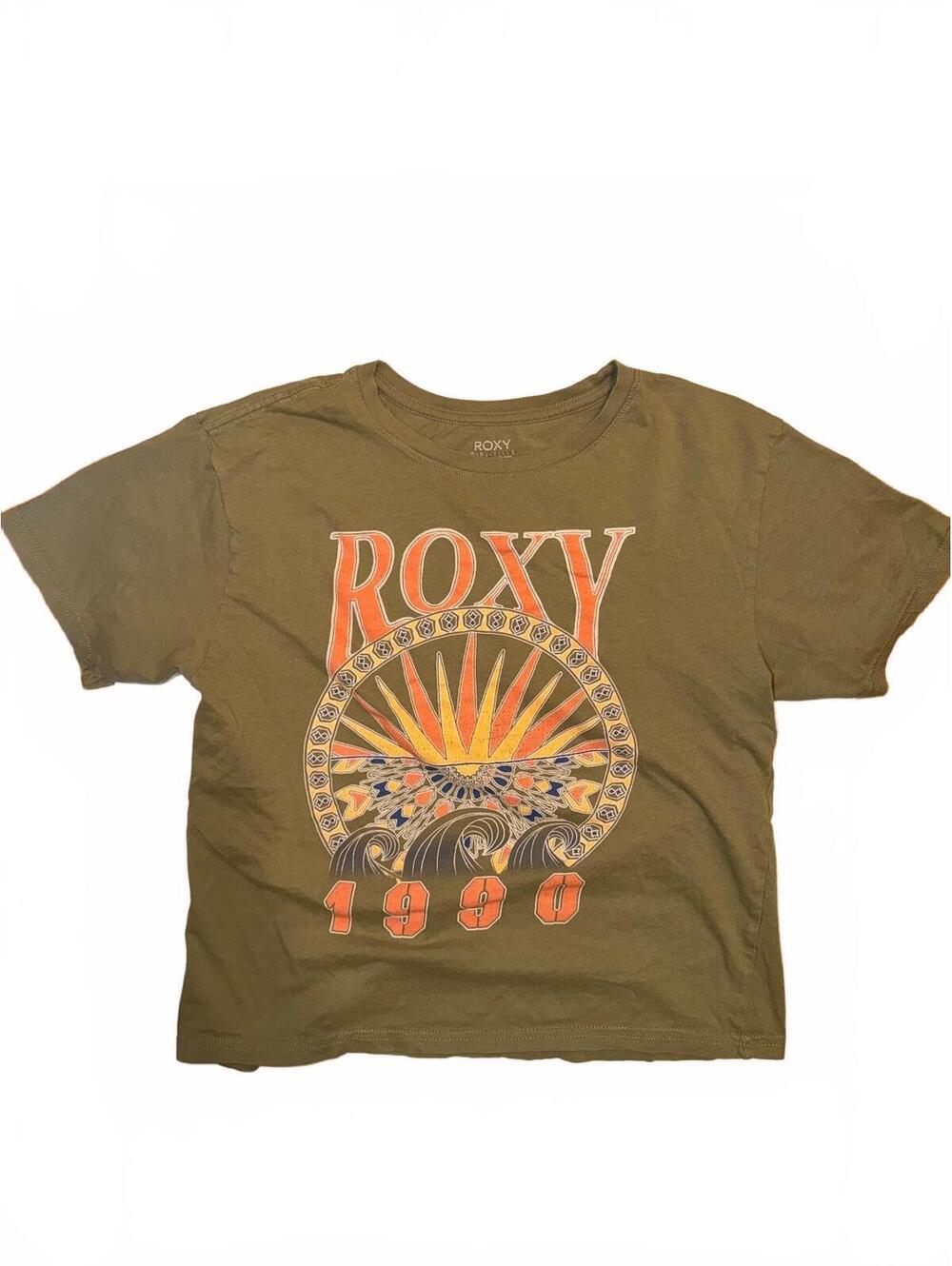 Roxy Surf Graphic T-Shirt Green Sunset Wave Print 1990 Size M